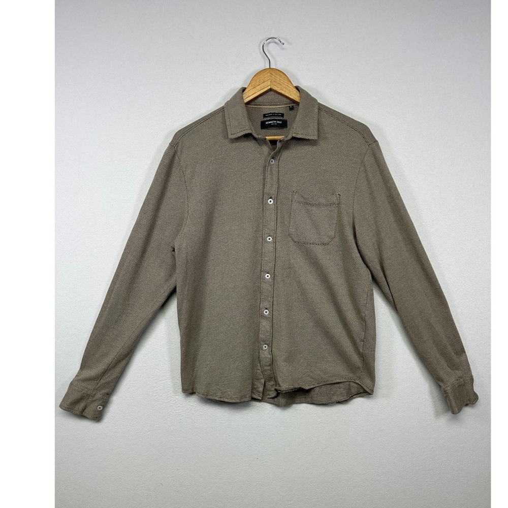 Minimalist Kenneth Cole Mens Size M Tan Textured Pique Cotton‎ Button Down Shirt
